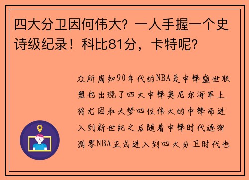 四大分卫因何伟大？一人手握一个史诗级纪录！科比81分，卡特呢？
